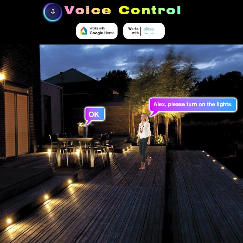 FVTLED WiFi Deck Lights Kit, 10pcs Low Voltage Î¦1.38 Outdoor Recessed Step Stair Warm White LED Lighting, Compatible with Alexa Google Home, Black - Image 4
